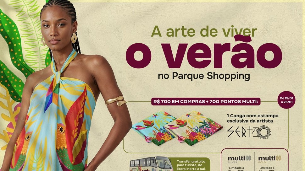 Campanha de Verão do Parque Shopping: Transfer Grátis e Estampa Exclusiva de Artista Local Campanha de Verão do Parque Shopping: Transfer Grátis e Estampa Exclusiva de Artista Local