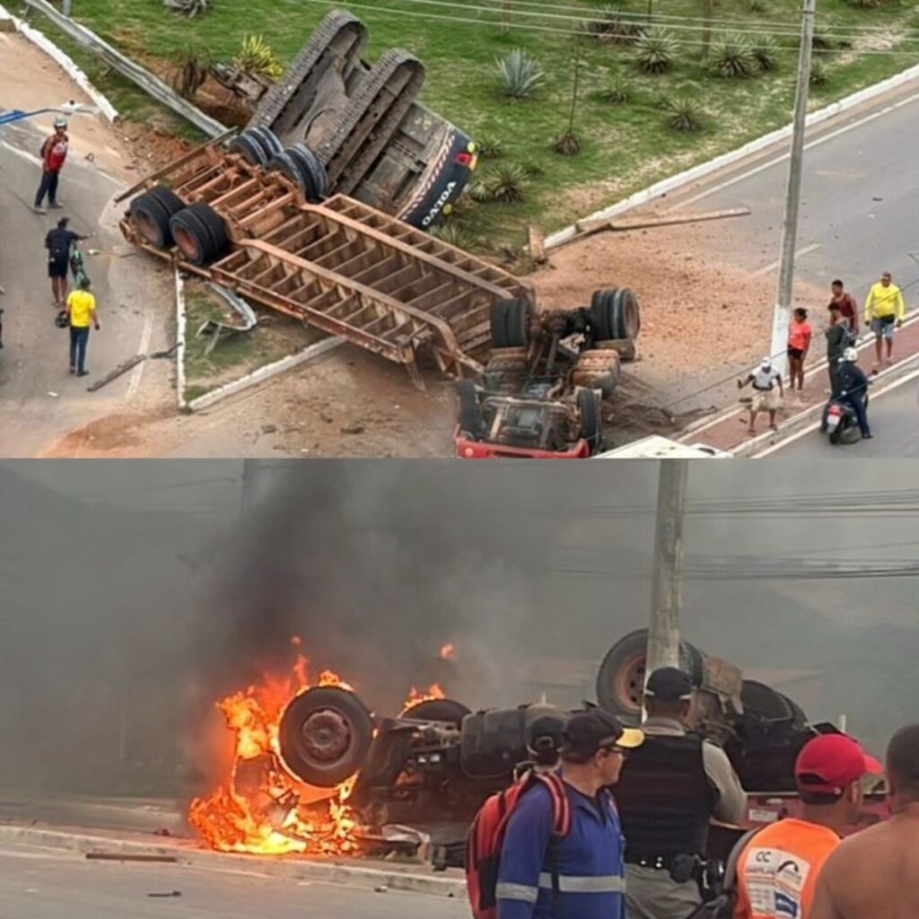 Caminhão Capota e Incêndio Deixa Dois Mortos na Rota do Mar em Maceió