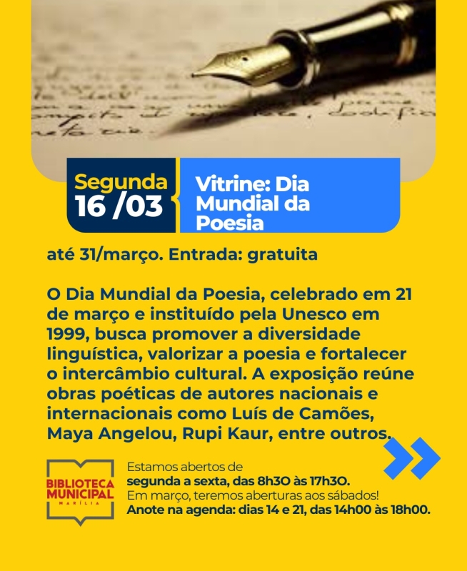 Exposição Comemorativa do Dia Mundial da Poesia em Marília: Uma Celebração da Palavra Exposição Comemorativa do Dia Mundial da Poesia em Marília: Uma Celebração da Palavra
