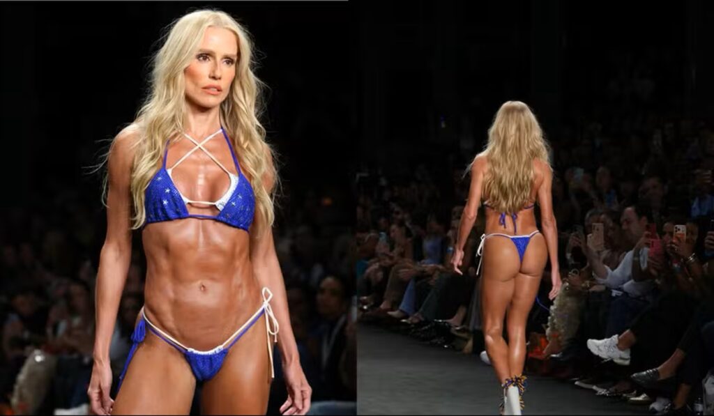 Deborah Secco brilha na Rio Fashion Week com microbiquíni e salto alto