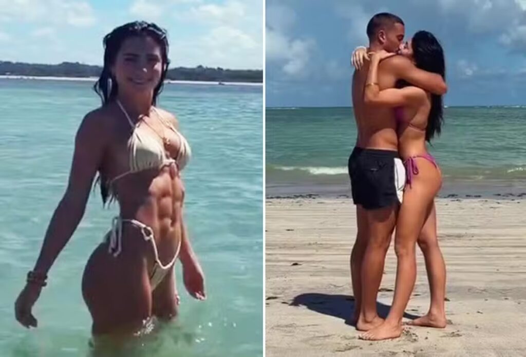 Jade Picon exibe tanquinho e troca carinhos em praia paradisíaca com André Lamoglia